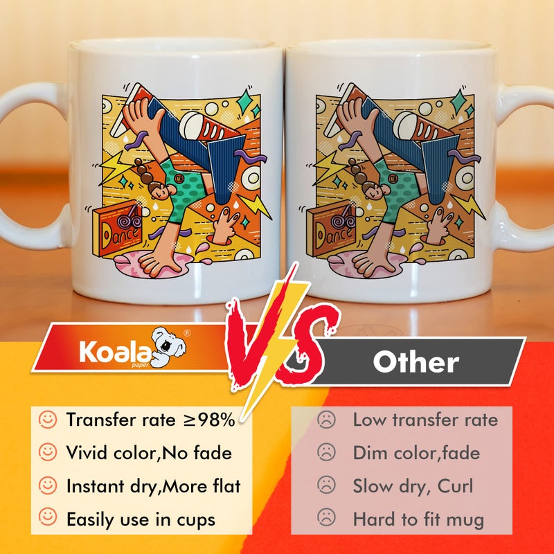 KOALA PAPER ورق كوالا للطباعة السفلية 170 ورقة 8.5x11 بوصة 105 جرام، مناسب لتخصيص الأكواب، تي شيرتات فاتحة اللون وغيرها من المواد القابلة للطباعة السفلية، متوافق فقط مع حبر الطباعة السفلية - Image 2